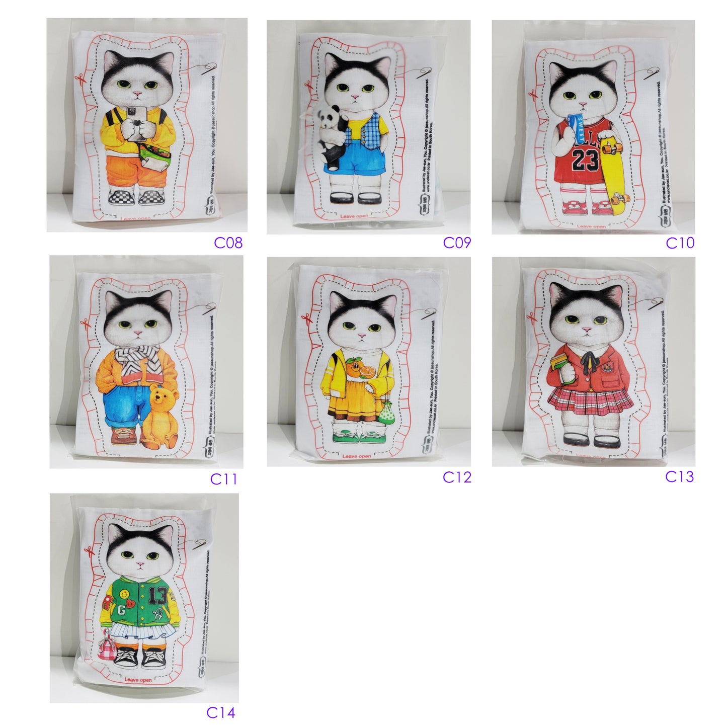C款-黑白貓布公仔-14款